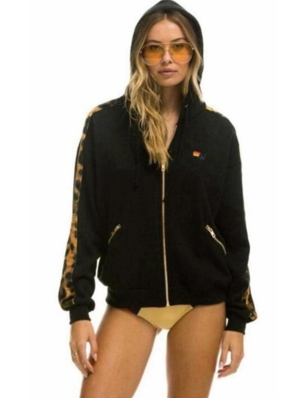 Aviator Nation Cheetah Stripe Sweatshirt - Black // Cheetah Size S - Picture 2 of 6
